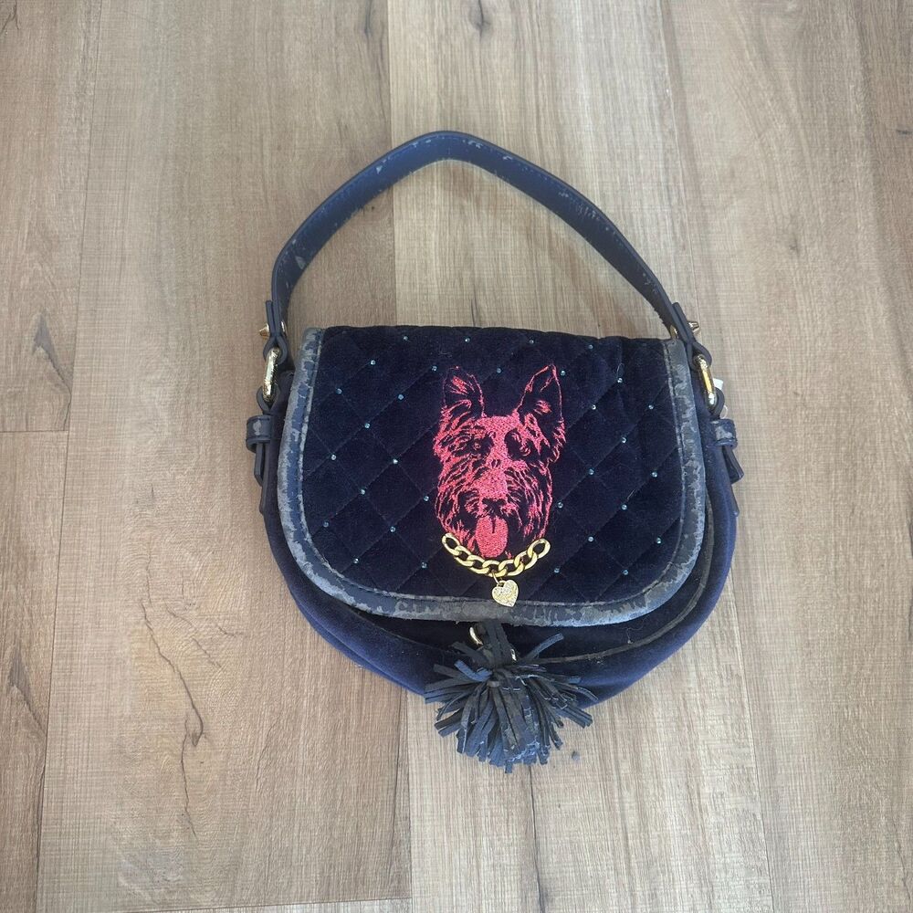 Juicy Couture Pink Scottie Hobo NWT Navy Blue Velour  Embroidered